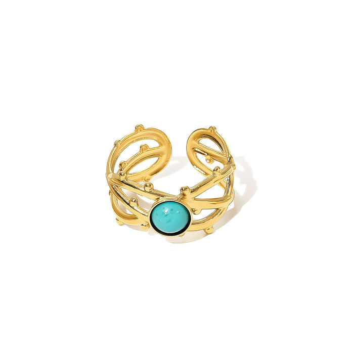 Wholesale Stainless Steel Gold Turquoise Adjustable Rings