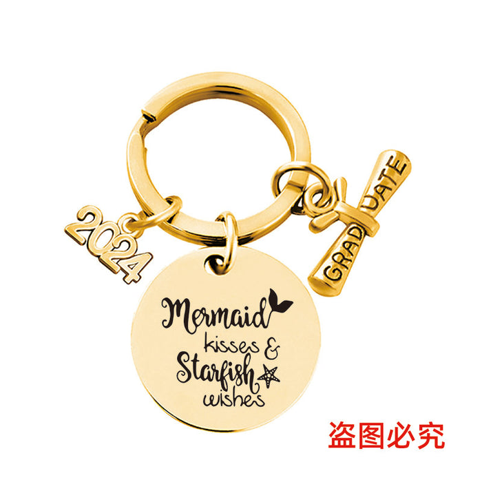 Wholesale Graduation Season Gift Round Stainless Steel Keychain JDC-KC-GangGu049