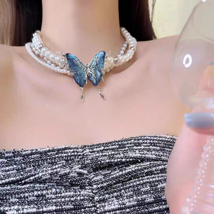 Wholesale Butterfly tassel necklace, heavy-duty necklaces, punk retro necklaces, neckband accessories