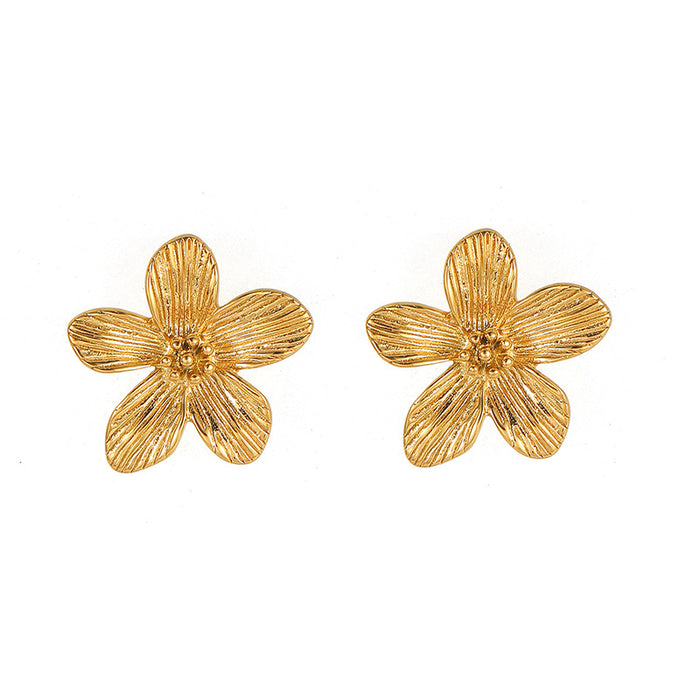 Wholesale Fresh flower necklace, light luxury, niche titanium steel pendant necklace, earrings, high-end feeling, gold collarbone chain