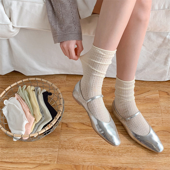 Wholesale Thin socks, children's summer hollow mesh pile socks, rolled edge socks, solid color mid tube socks