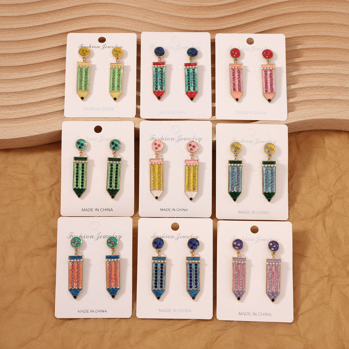 Wholesale enamel pencil women's jewelry cute girl's opening season pen shape earrings