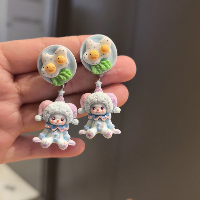 Wholesale Cute circus doll silver pin earrings cute cartoon manufacturers