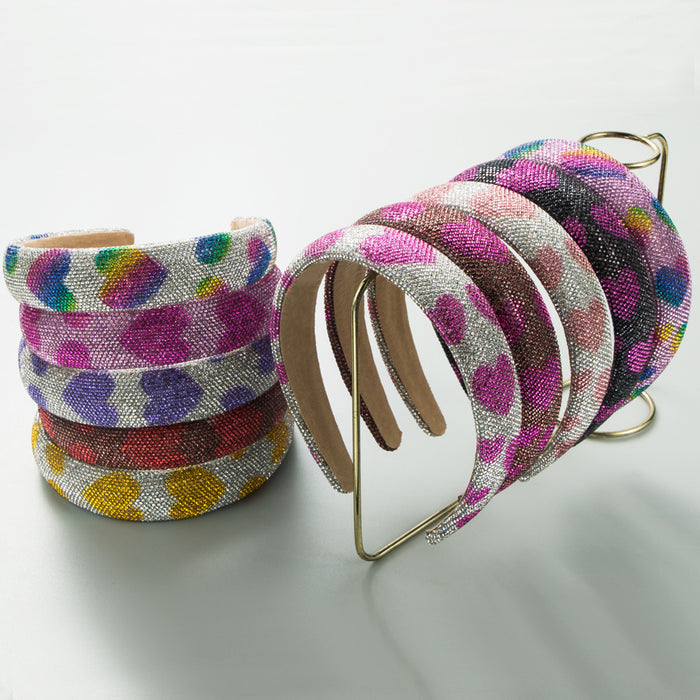 Wholesale Valentine' s Day super sparkly rhinestone-encrusted wide headband with heart pattern