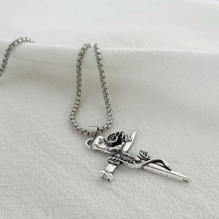 Wholesale Rose Cross Necklace Men's and Women's Style  Couple's Woolen Chain  Accessories