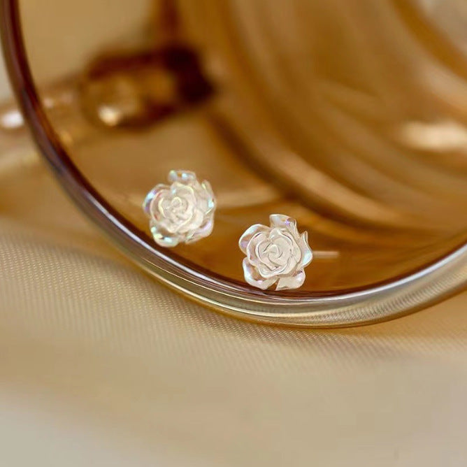 Wholesale Silver Needle White Camellia Ear Studs Female Niche All-match ins Ear Pole Rose Earrings