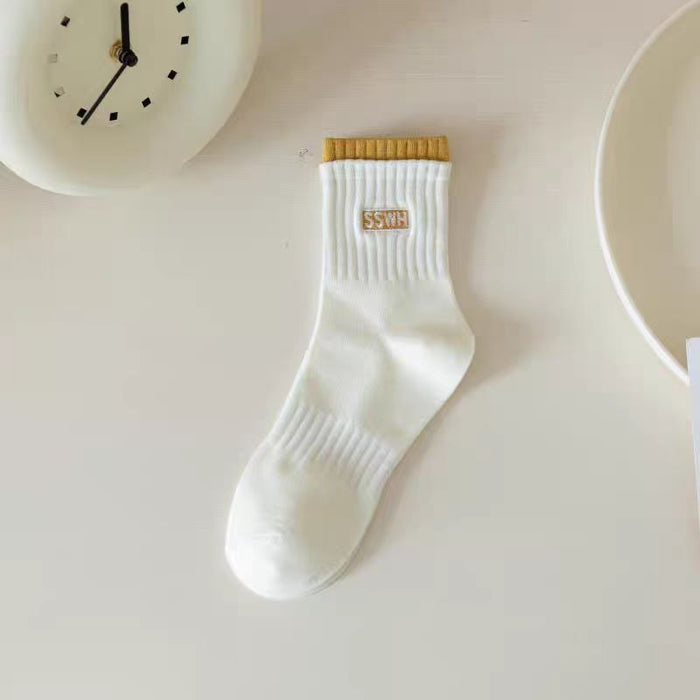 Wholesale Socks, white socks, double ribbed new style, mid length socks, cotton socks, breathable