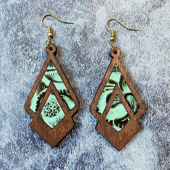 Wholesale Retro Geometric Drop Wood Earrings Jewelry Accessory