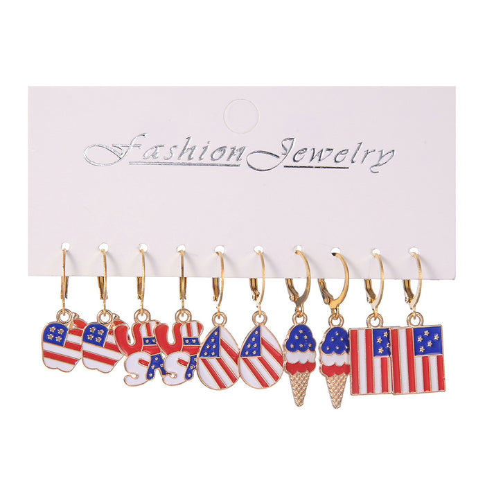 Wholesale American Independence Day Red and White Oil Drops Alloy Earrings Combination Set JDC-ES-ShiY002