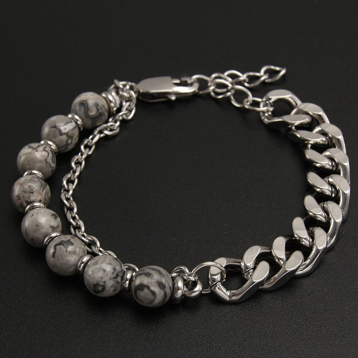 Wholesale Stainless Steel Double Sided Natural Stone Men's Bracelet JDC-BT-HongM003