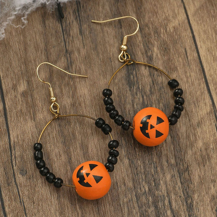 Wholesale Halloween Pumpkin Spider Wooden Earrings JDC-ES-JunJie002