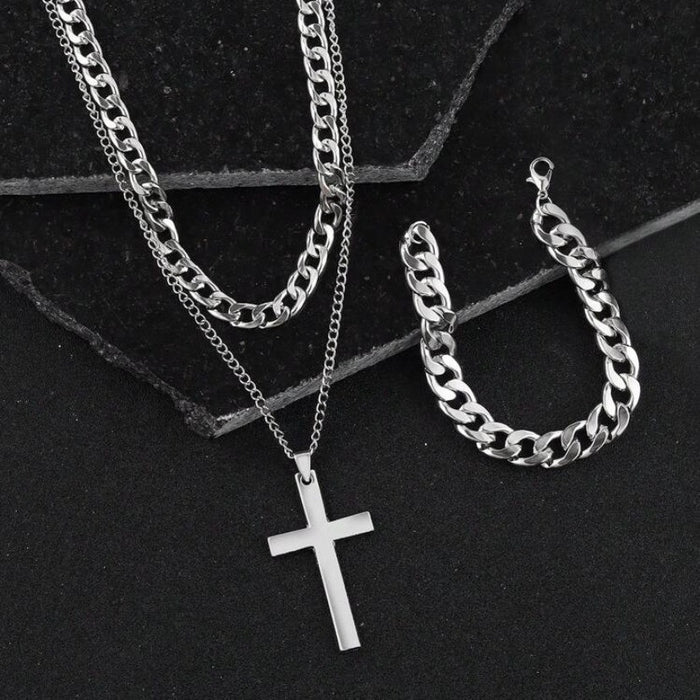 Wholesale Cross necklace, ring, bracelet, new three piece set with accessories