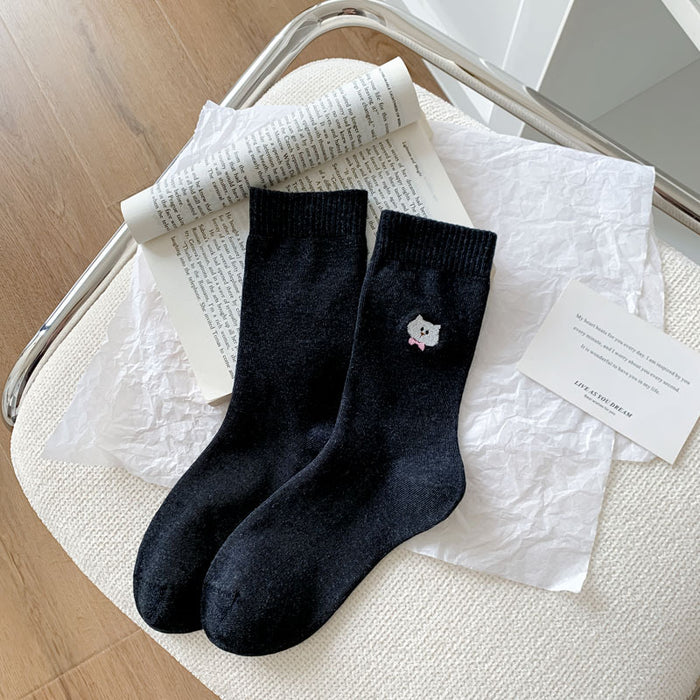 Wholesale New Cartoon Embroidered Socks, Middle Tube Socks, College Style Pile Socks, Cotton Socks