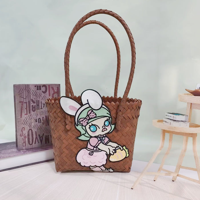 Wholesale Woven Basket Bag Shoulder Hand Bag Cute Rattan Cloth Cartoon Woven Bag