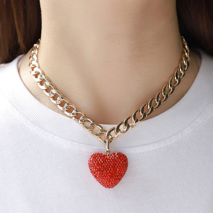 Wholesale Red Heart Diamond Earrings and Necklace Combination Set JDC-NE-KenJie014