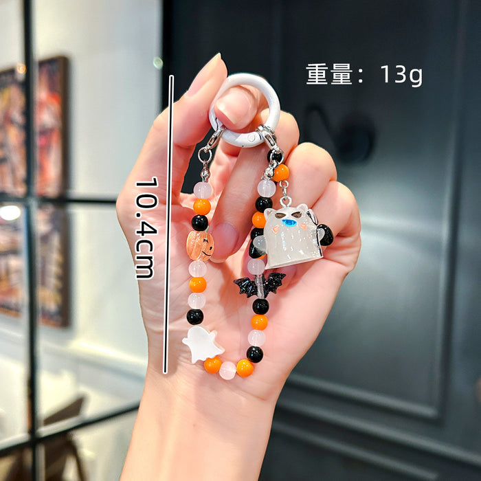 Wholesale Cartoon Ghost Pendant Mobile Phone Lanyard Beaded Candy Color Pendant Handmade Key Chain Lanyard