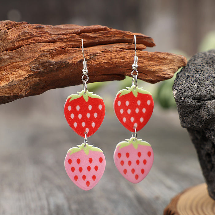Wholesale Acrylic Earrings Two Strawberries Design Sweet Style Jewelry Accessory
