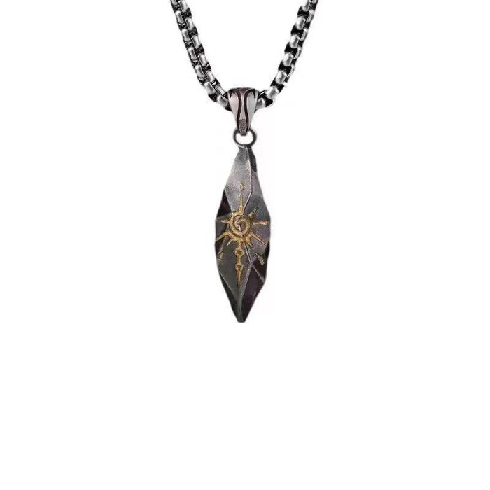 Wholesale Vintage Sun Rune Wishing Stone Pendant Stainless Steel Chain Hip Hop Necklace