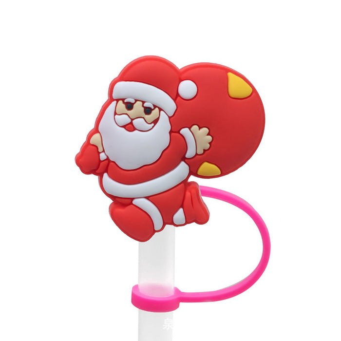 Wholesale Cartoon Christmas Santa Claus Christmas Trees Snowman Silicone Dustproof Straw Plugs JDC-SCR-KuaJi016