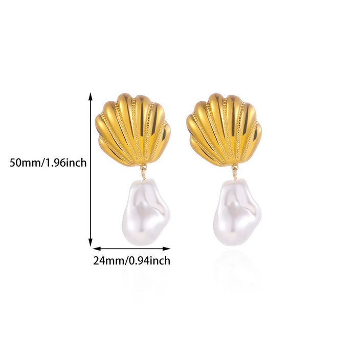 Wholesale Stainless Steel Ocean Series Shell Pearl Pendant Earrings Niche Jewelry