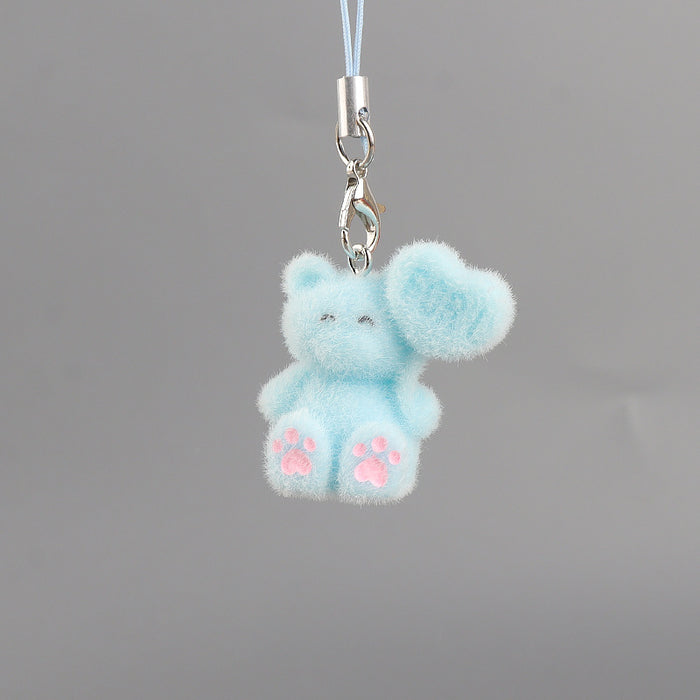 Wholesale Cartoon Flocked Heart-Bear Keychain