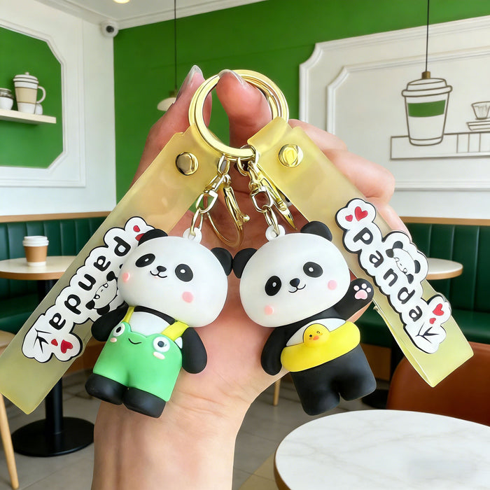 Wholesale Silicone PVC Panda Keychain Cute Red Panda Dressed for Car Key Bag Gift Decorative Accessory MOQ≥2