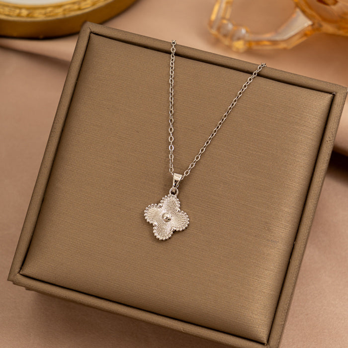 Wholesale Titanium Steel Four-Leaf Clover Necklaces Earrings Bracelet Set