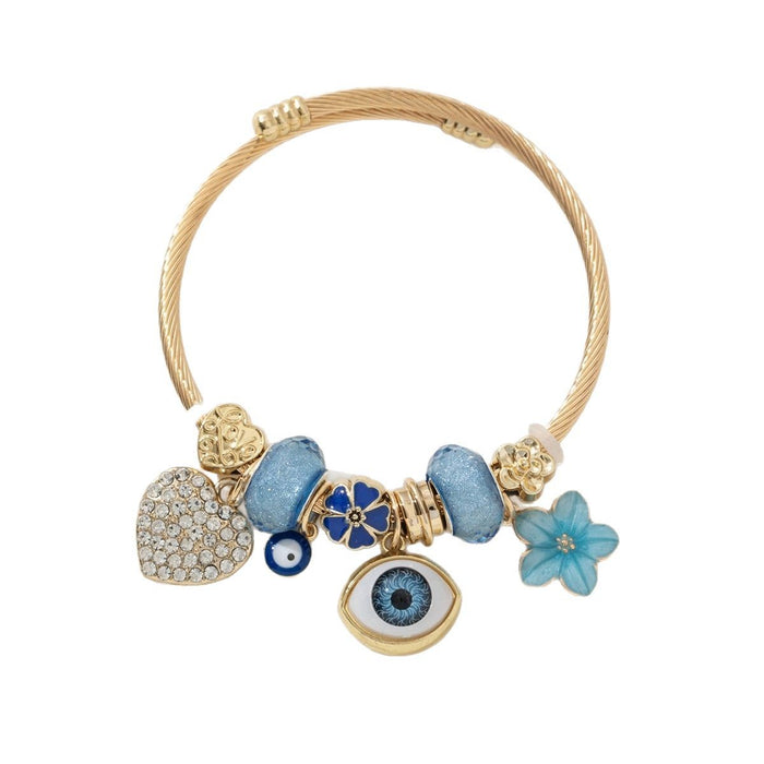 Wholesale DIY Beaded Bracelet Blue Devil' s Eye Rhinestone Love Flower Charms Bracelets