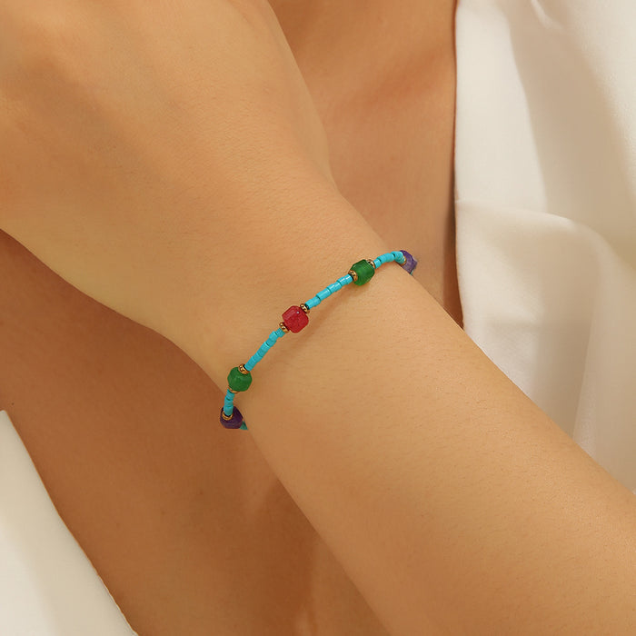 Wholesale Natural stone bead titanium steel bracelet, luxurious and high-end stainless steel bracelet