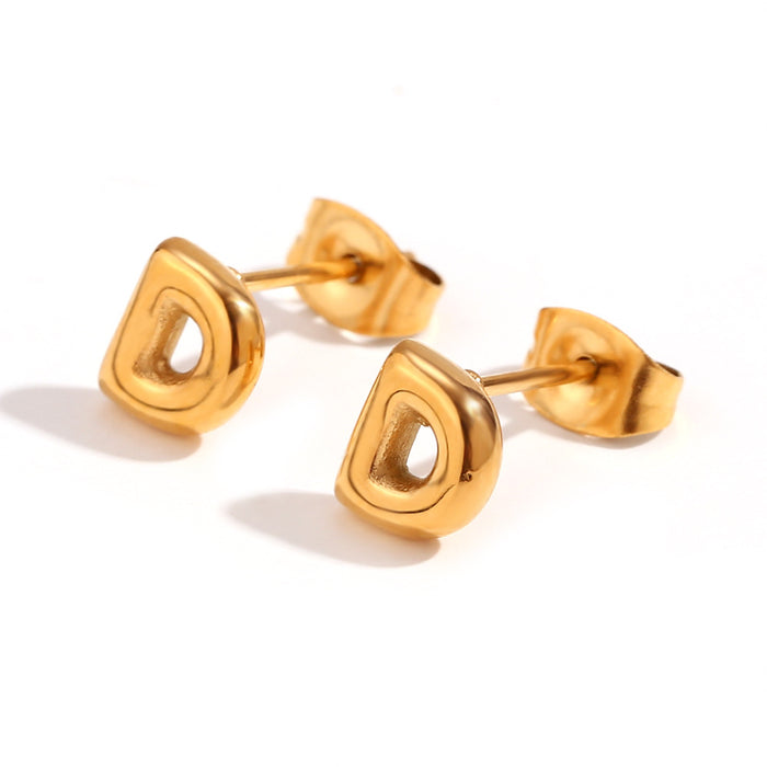 Wholesale Stainless Steel 18K Gold Plated Mini Bubble Letter Earrings JDC-ES-MengJ001