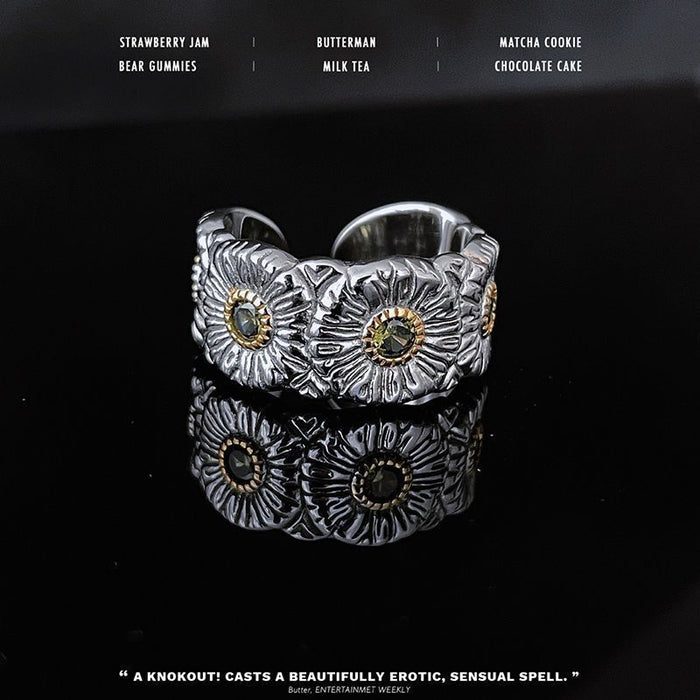 Wholesale Small daisy ring with niche design, fashionable and high-end sense, open mouth ring