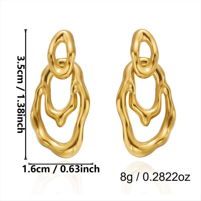 Wholesale Stainless Steel Irregular Geometric Earrings Vintage Lava Liquid Metal C-Shape Hoops
