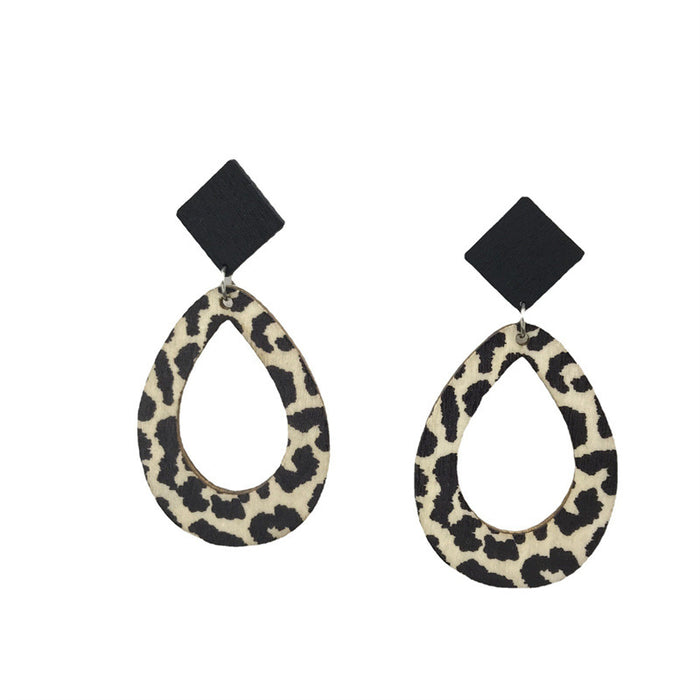 Wholesale Leopard Zebra Raindrop Long Earrings Wood JDC-ES-FaXin008