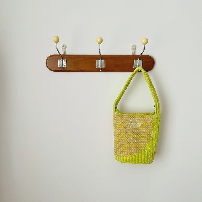 Wholesale Corduroy Children's Bag Fashion Contrast Color Casual Handheld Shoulder Bucket Bag  JDC-HB-YuanDuo006