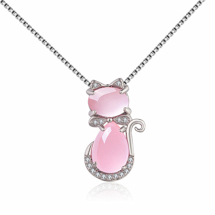 Wholesale Necklace Copper Pink Crystal Cat Pendant Clavicle Chain JDC-NE-JKL006