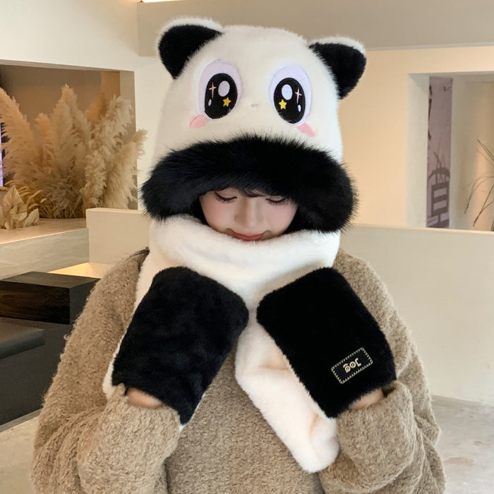 Wholesale Cute cartoon panda hat f and gloves all in one