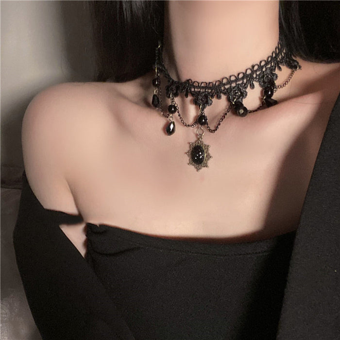 Wholesale Lace lace tassel pendant necklace versatile and simple temperament necklace