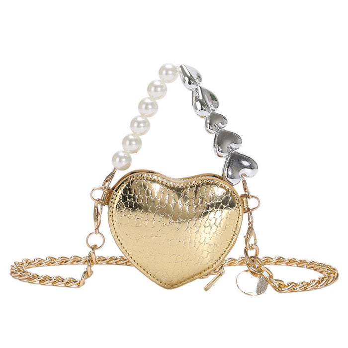 Wholesale PU Mini Love Bag Pearl Chain Shoulder Crossbody Bag JDC-SD-YuanDuo029