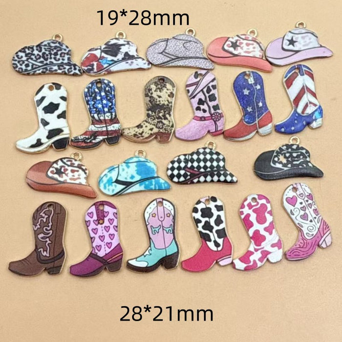 Wholesale 10pcs Alloy Vintage Western Cowboy Printed Boots Keychain Pendant Backpack DIY Jewelry Accessories