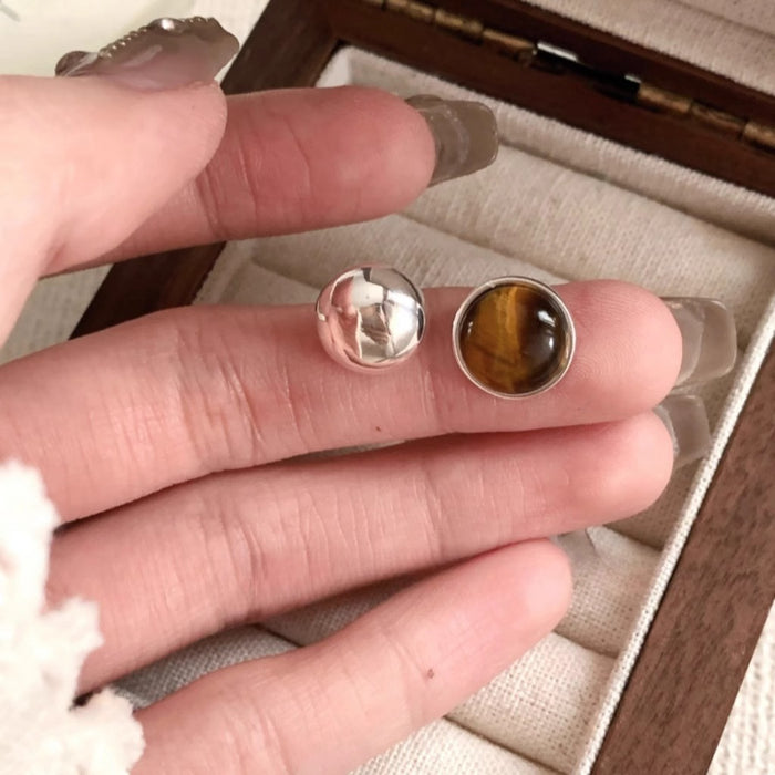 Wholesale Earrings for Women Round Asymmetrical Style Tiger Eye Stone Earrings