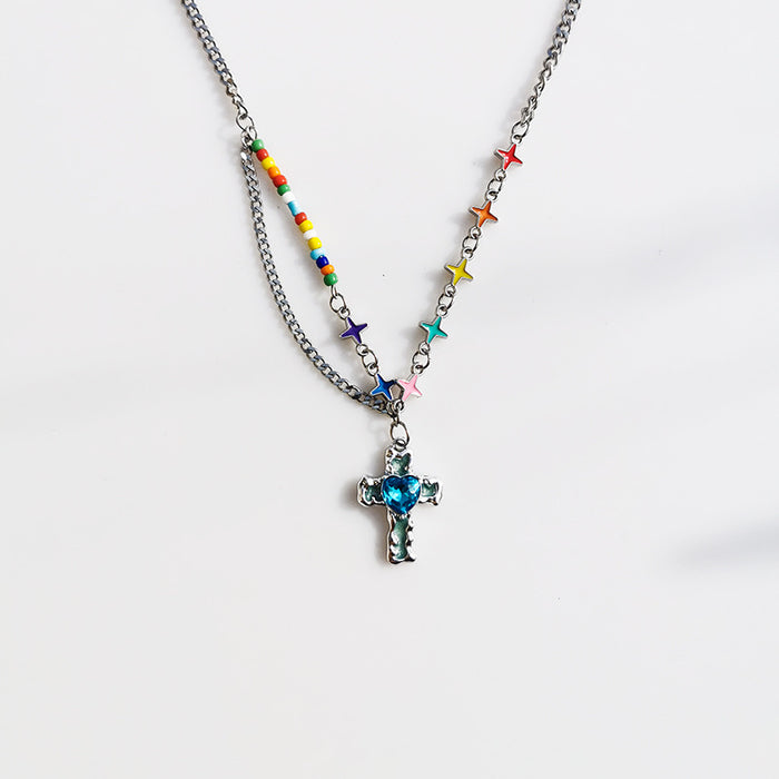 Wholesale Blue liquid cross ing color star necklace