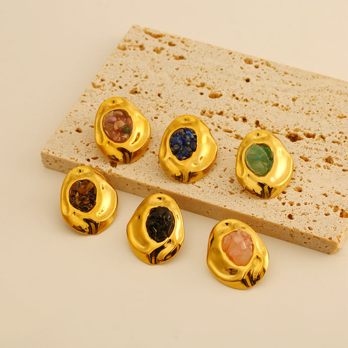 Wholesale Fashionable irregular stainless steel earrings inlaid with natural crushed stone temperament earrings color preservation wholesale