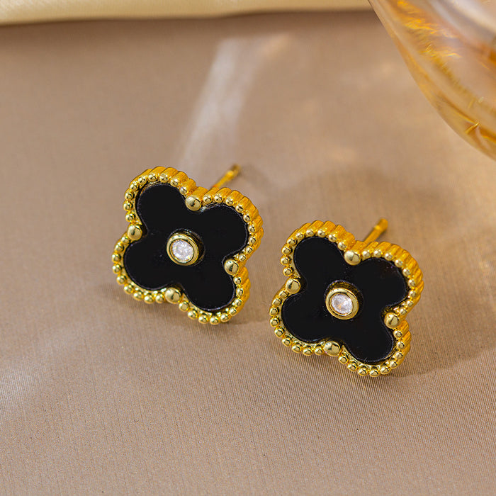 Wholesale Copper Inlaid Zircon Four-Leaf Clover Jewelry Set MOQ≥2