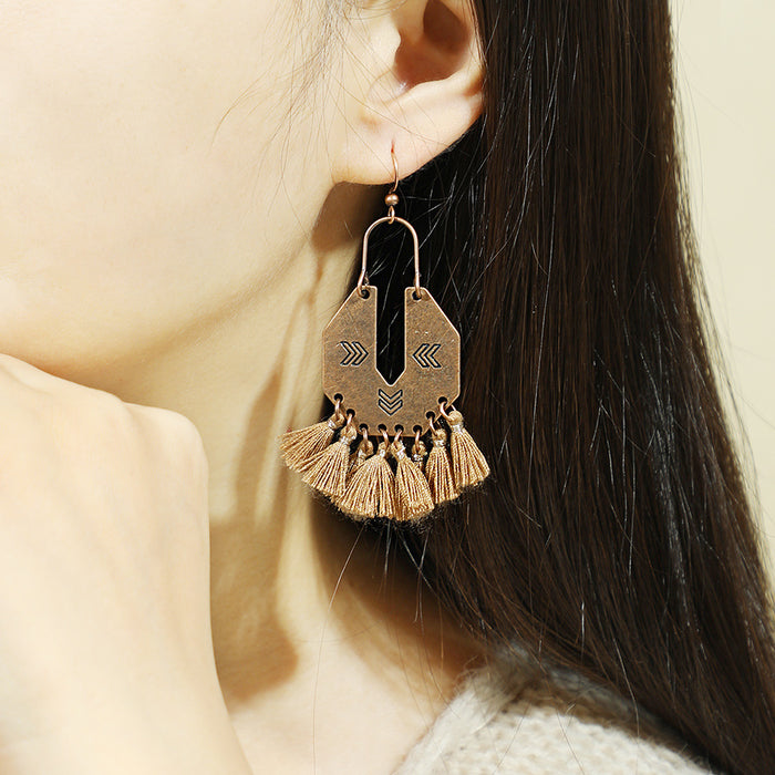 Wholesale Bohemian Retro Tassel Earrings Ethnic Style Zinc Alloy Gift MOQ≥2