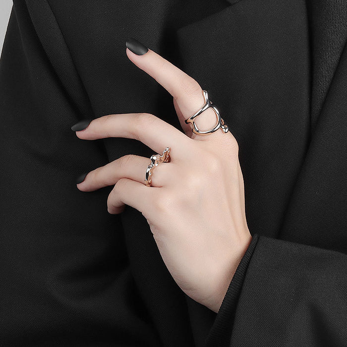 Wholesale Geometric Hollow Punk Ring For Women Adjustable Copper Band White Gold Finish Jewelry Accessory
