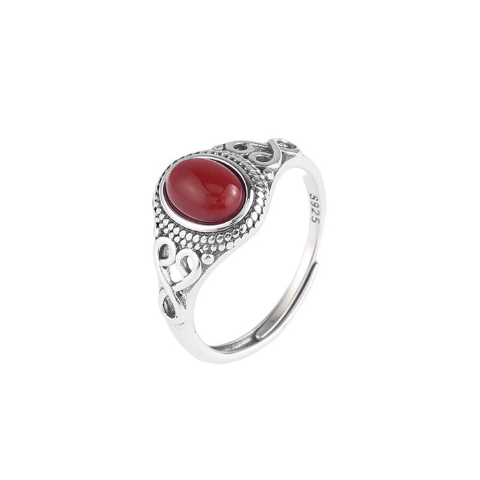 Wholesale Silver Rhyme 925 Sterling Silver Southern Red Turquoise Mongolian Ethnic Style Live Ring