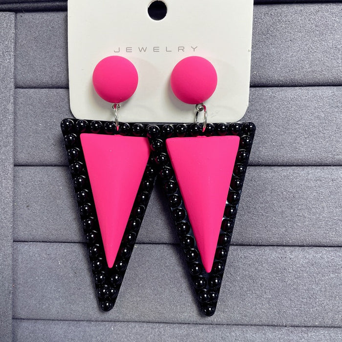 Wholesale  contrast color triangle temperament long color earrings Joker candy color geometric earrings