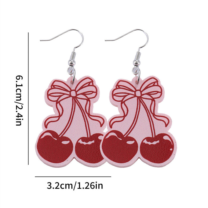 Wholesale Bow Cherry Acrylic Pendant Earrings for Women Spring and Summer Simple and Elegant Earrings Gifts