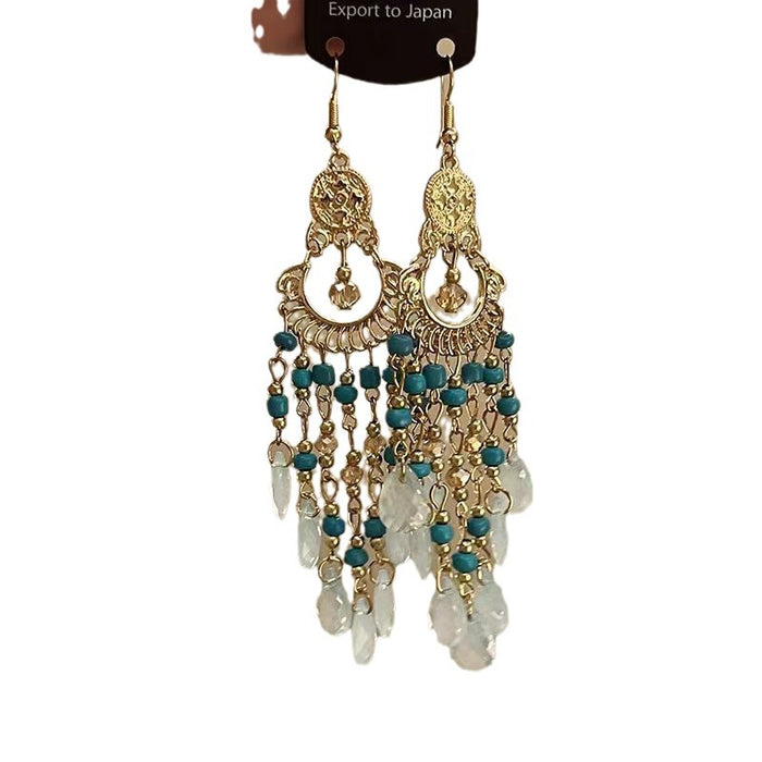 Wholesale Tassel bead earrings, retro exaggerated long earrings, personalized retro earrings, earrings, studs