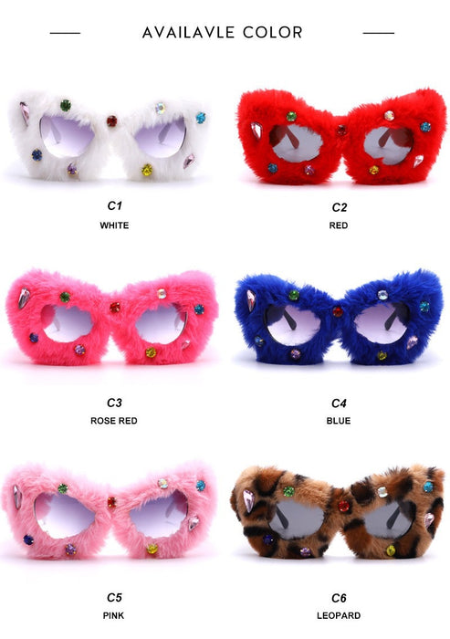 Wholesale Glasses birthday funny plush glasses triangle white cat ear sunglasses with diamond design